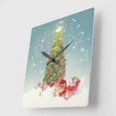 サンタクロースとクリスマスツリー スクエア壁時計 (傾斜)