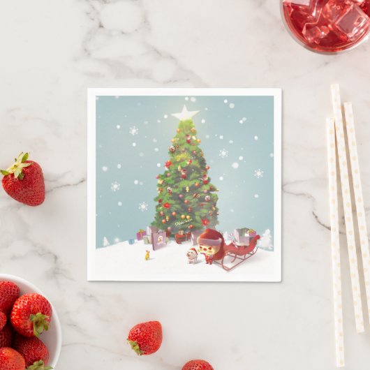 サンタクロースとクリスマスツリー スタンダードカクテルナプキン (インサイチュ)