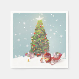 サンタクロースとクリスマスツリー スタンダードカクテルナプキン