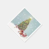 サンタクロースとクリスマスツリー スタンダードカクテルナプキン (角)