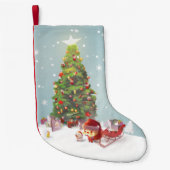 サンタクロースとクリスマスツリー スモールクリスマスストッキング (正面)