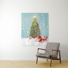 サンタクロースとクリスマスツリー タペストリー