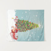 サンタクロースとクリスマスツリー タペストリー (正面(横))