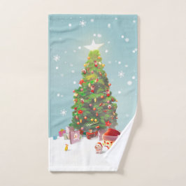 サンタクロースとクリスマスツリー ハンドタオル