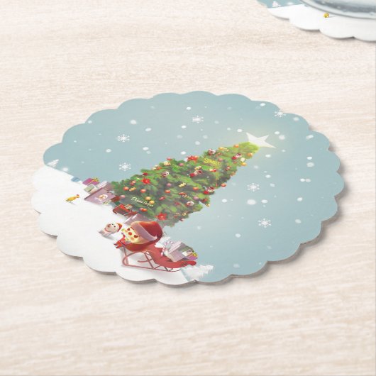 サンタクロースとクリスマスツリー ペーパーコースター (アングル)