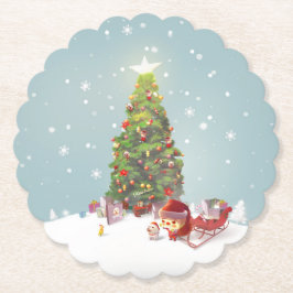 サンタクロースとクリスマスツリー ペーパーコースター