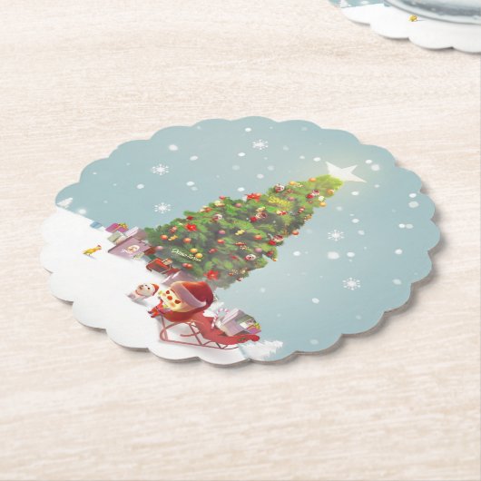 サンタクロースとクリスマスツリー ペーパーコースター (アングル)