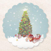 サンタクロースとクリスマスツリー ペーパーコースター (正面)