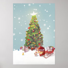 サンタクロースとクリスマスツリー ポスター