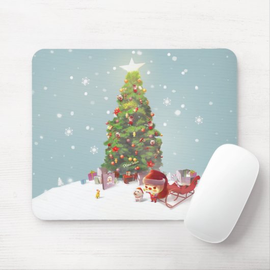 サンタクロースとクリスマスツリー マウスパッド (マウス)