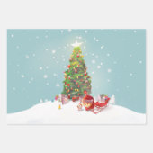 サンタクロースとクリスマスツリー ラッピングペーパーシート (正面)