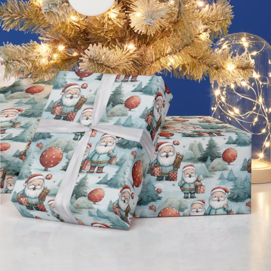 サンタクロースとクリスマスツリー ラッピングペーパー (クリスマス)