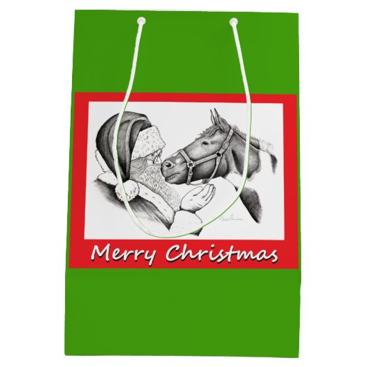 サンタクロースとクリスマスホース ミディアムペーパーバッグ (裏面)