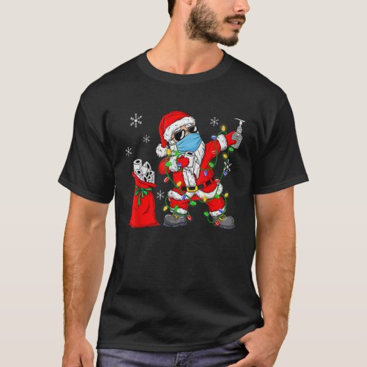 サンタクロースとクリスマスライトメリーChr Tシャツ (正面)