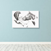 サンタクロースとクリスマス絵を描の馬 キャンバスプリント (インサイチュ (ウッドフロア))