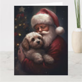 サンタクロースとコッカプーのクリスマスデザイン カード (正面)
