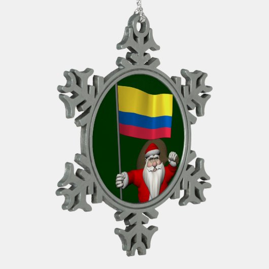 サンタクロースとコロンビアの看板 スノーフレークピューターオーナメント (左)