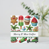 サンタクロースとゴルファーのための7月のゴルフクリスマス シーズンカード (スタンド正面)