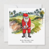 サンタクロースとゴルファーのクリスマス シーズンカード (正面)