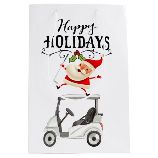 サンタクロースとゴルフクリスマス ミディアムペーパーバッグ (正面)