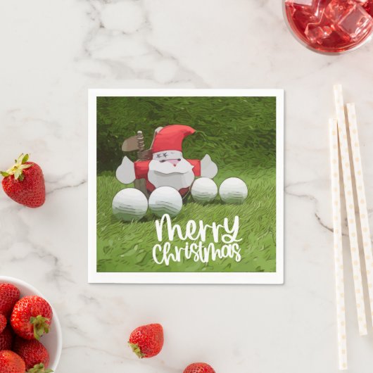 サンタクロースとゴルフボールを使用したゴルフクリスマス スタンダードカクテルナプキン (インサイチュ)