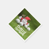 サンタクロースとゴルフボールを使用したゴルフクリスマス スタンダードカクテルナプキン (角)