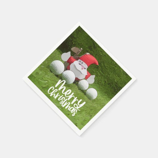 サンタクロースとゴルフボールを使用したゴルフクリスマス スタンダードカクテルナプキン (角)