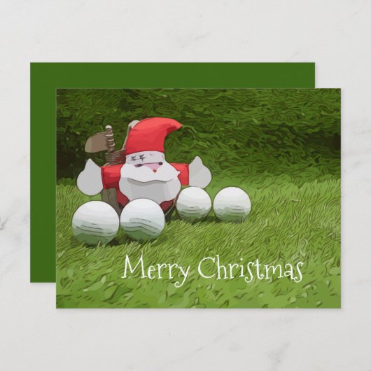 サンタクロースとゴルフボール付きゴルフクリスマスカード (正面/裏面)