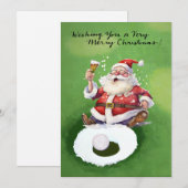 サンタクロースとゴルフボール付きゴルフクリスマスカード シーズンカード (正面/裏面)