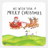 サンタクロースとゴルフメリークリスマス スクエアシール (正面)