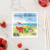 サンタクロースとゴルフメリークリスマス スタンダードカクテルナプキン (インサイチュ)