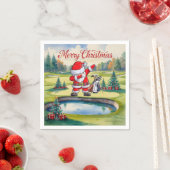 サンタクロースとゴルフメリークリスマス スタンダードカクテルナプキン (インサイチュ)