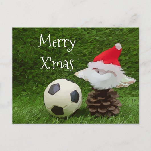 サンタクロースとサッカーのサッカークリスマスカード ポストカード (正面)