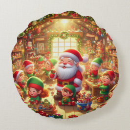 サンタクロースとサンタのエルフからのメリークリスマス ラウンドクッション