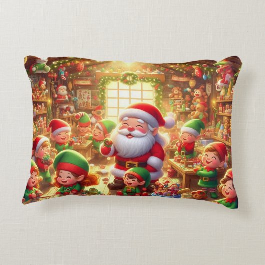 サンタクロースとサンタの小人のクリスマスおめでとう アクセントクッション (裏面)
