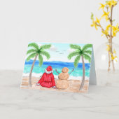 サンタクロースとサンド雪だるまのクリスマス カード (黄色い花)