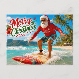 サンタクロースとサーフィンクリスマス シーズンポストカード
