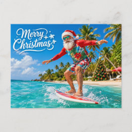 サンタクロースとサーフィンクリスマス シーズンポストカード