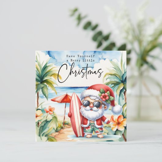 サンタクロースとサーフボードからハワイのクリスマス シーズンカード (スタンド正面)