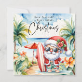サンタクロースとサーフボードからハワイのクリスマス シーズンカード (正面)