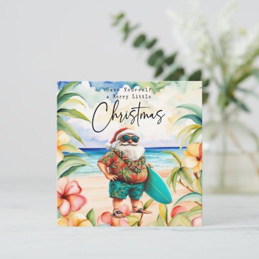 サンタクロースとサーフボードからハワイのクリスマス シーズンカード (スタンド正面)