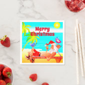 サンタクロースとザ・バードビーチメリークリスマス スタンダードカクテルナプキン (インサイチュ)