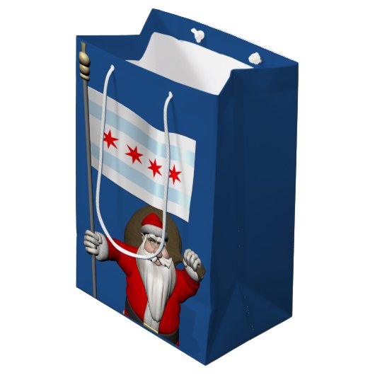 サンタクロースとシカゴの看板 ミディアムペーパーバッグ (正面アングル)