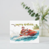 サンタクロースとジェットスキーでクリスマス休暇 シーズンポストカード (スタンド正面)