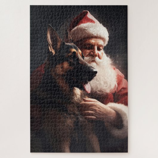 サンタクロースとジャーマンシェパードのクリスマス ジグソーパズル (縦)