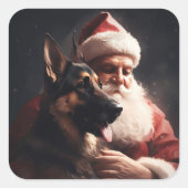 サンタクロースとジャーマンシェパードのクリスマス スクエアシール (正面)