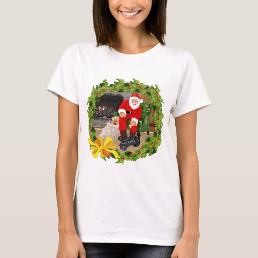 サンタクロースとスコティッシュ・テリア Tシャツ (正面)