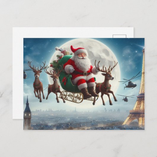 サンタクロースとスリーの上のパリ,フランスお洒落, ポストカード (正面/裏面)