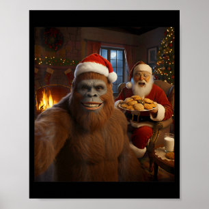 サンタクロースとセルフィーを撮るビッグフット 楽しいクリスマス ポスター