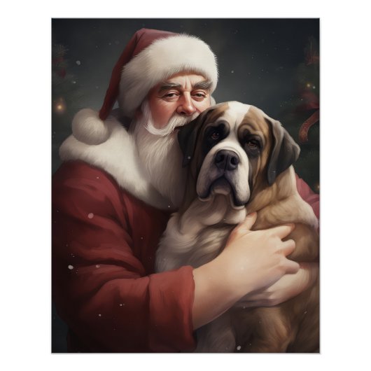 サンタクロースとセントバーナードのクリスマス ポスター (正面)